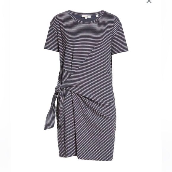 VINCE Classic stripe Side Tie T Shirt Dress - Picture 2 of 5